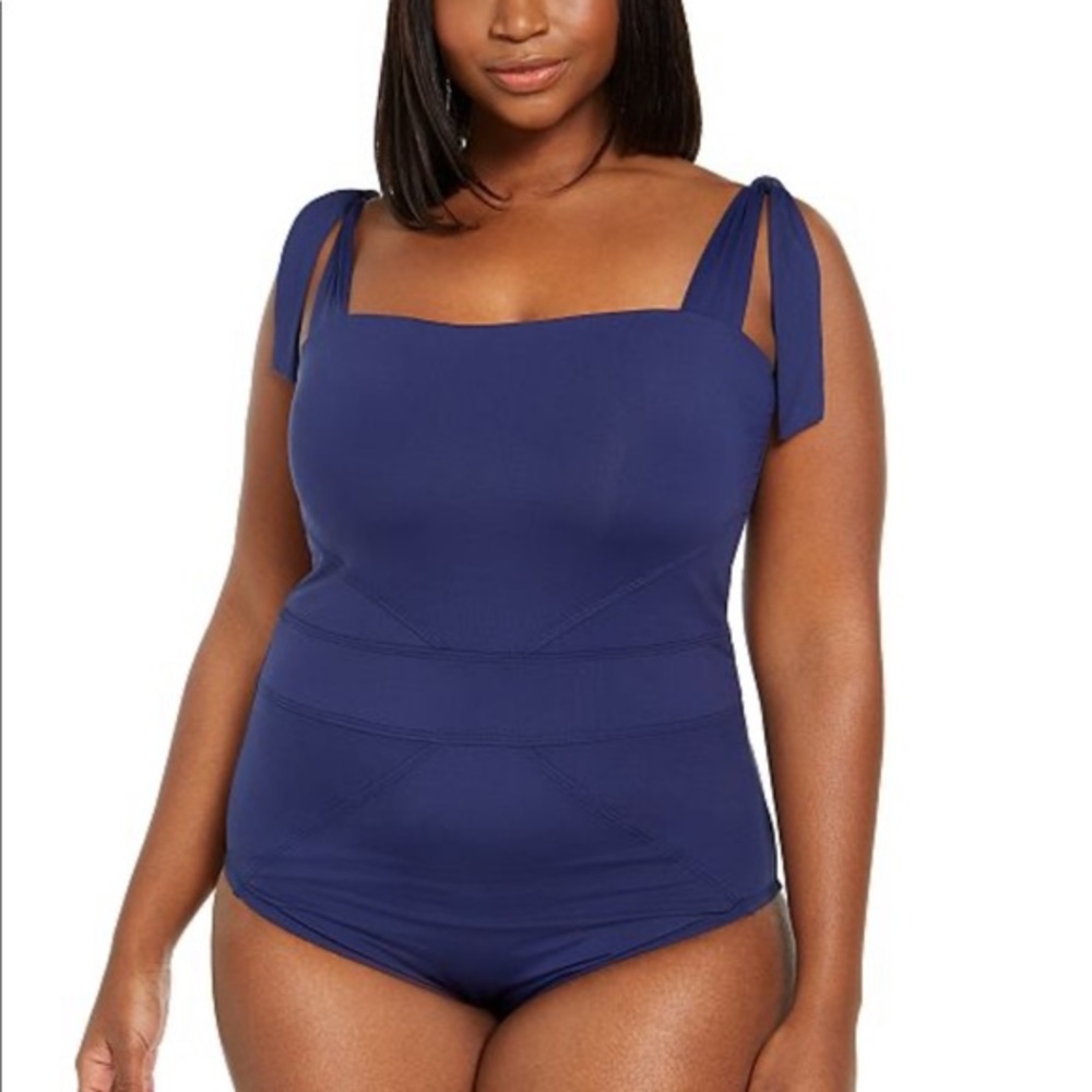 Becca - Solid Color Code Tie Shoulder One-Piece - image 1